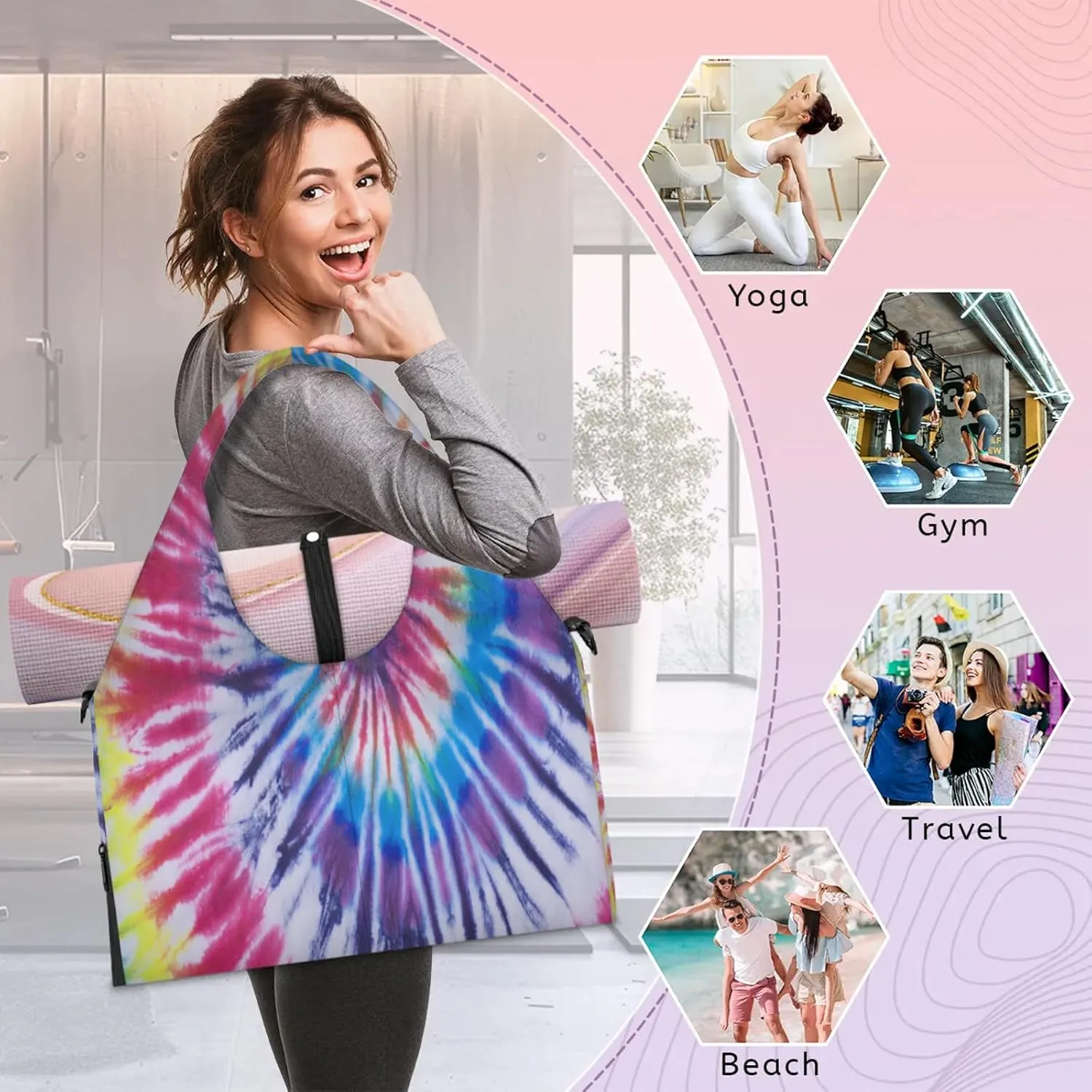 KOBLEN Yoga Gym Bags for Women Duffel Bag with Shoe Compartment and Yoga Mat Portable Weekender Bags for Pilates Travel Offices Workout Beach