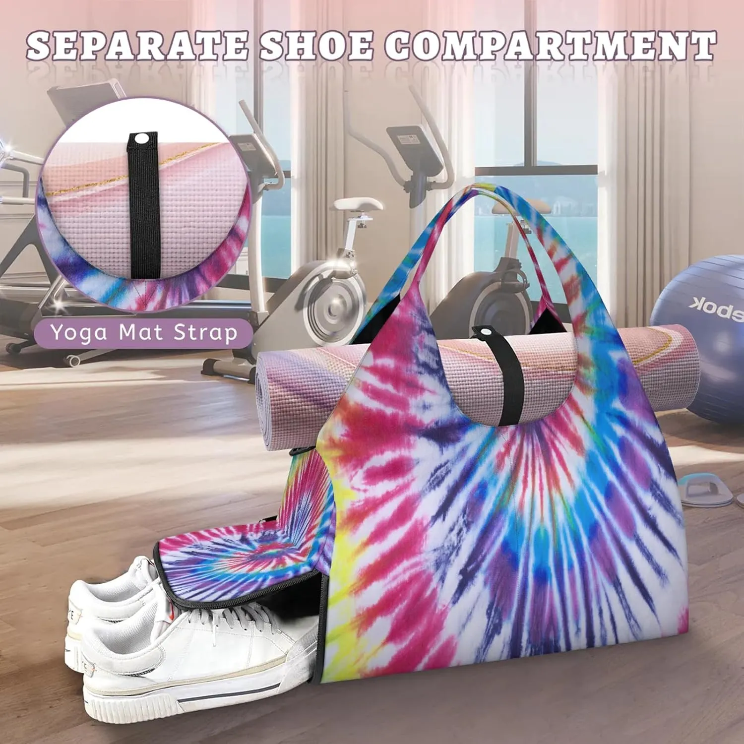KOBLEN Yoga Gym Bags for Women Duffel Bag with Shoe Compartment and Yoga Mat Portable Weekender Bags for Pilates Travel Offices Workout Beach