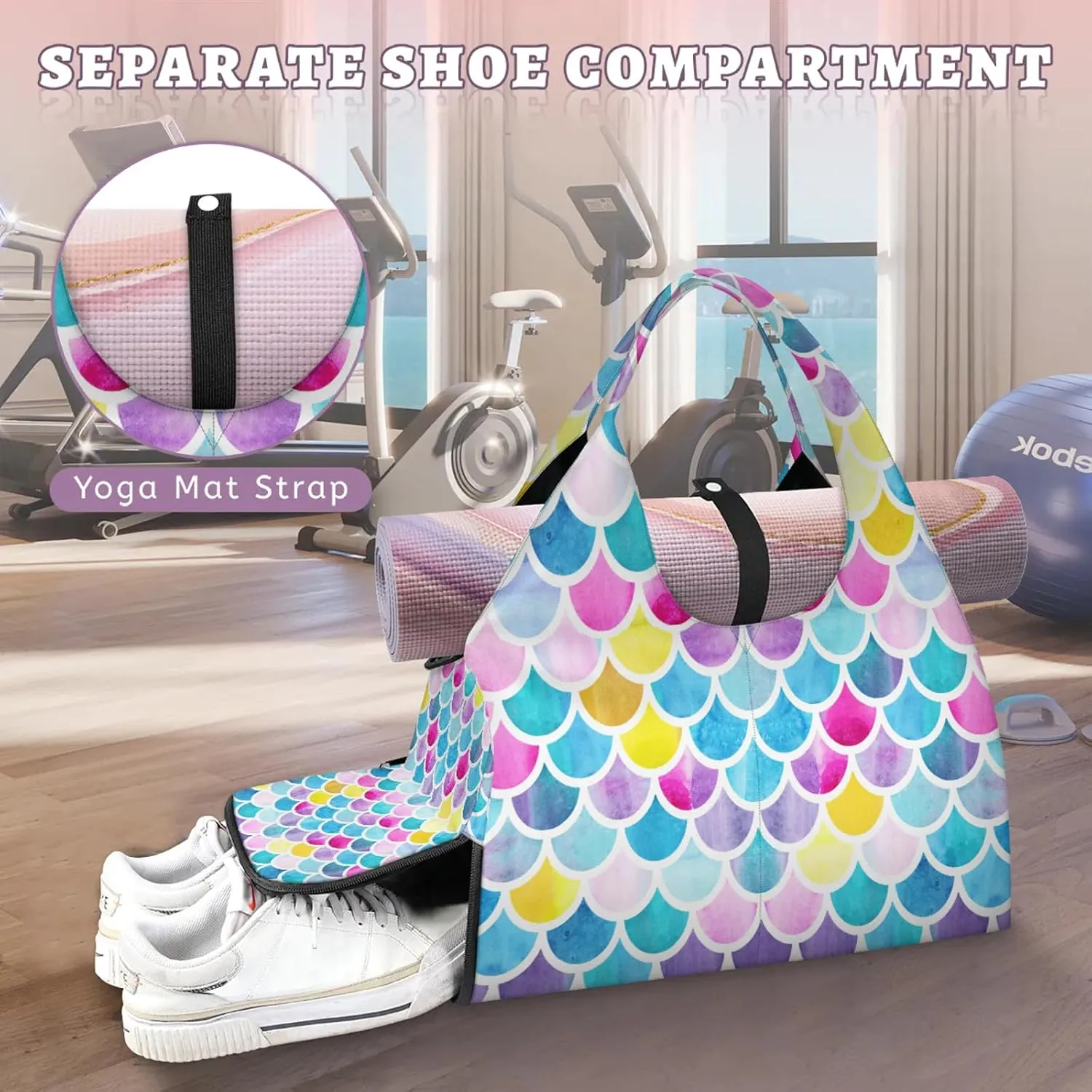 KOBLEN Yoga Gym Bags for Women Duffel Bag with Shoe Compartment and Yoga Mat Portable Weekender Bags for Pilates Travel Offices Workout Beach