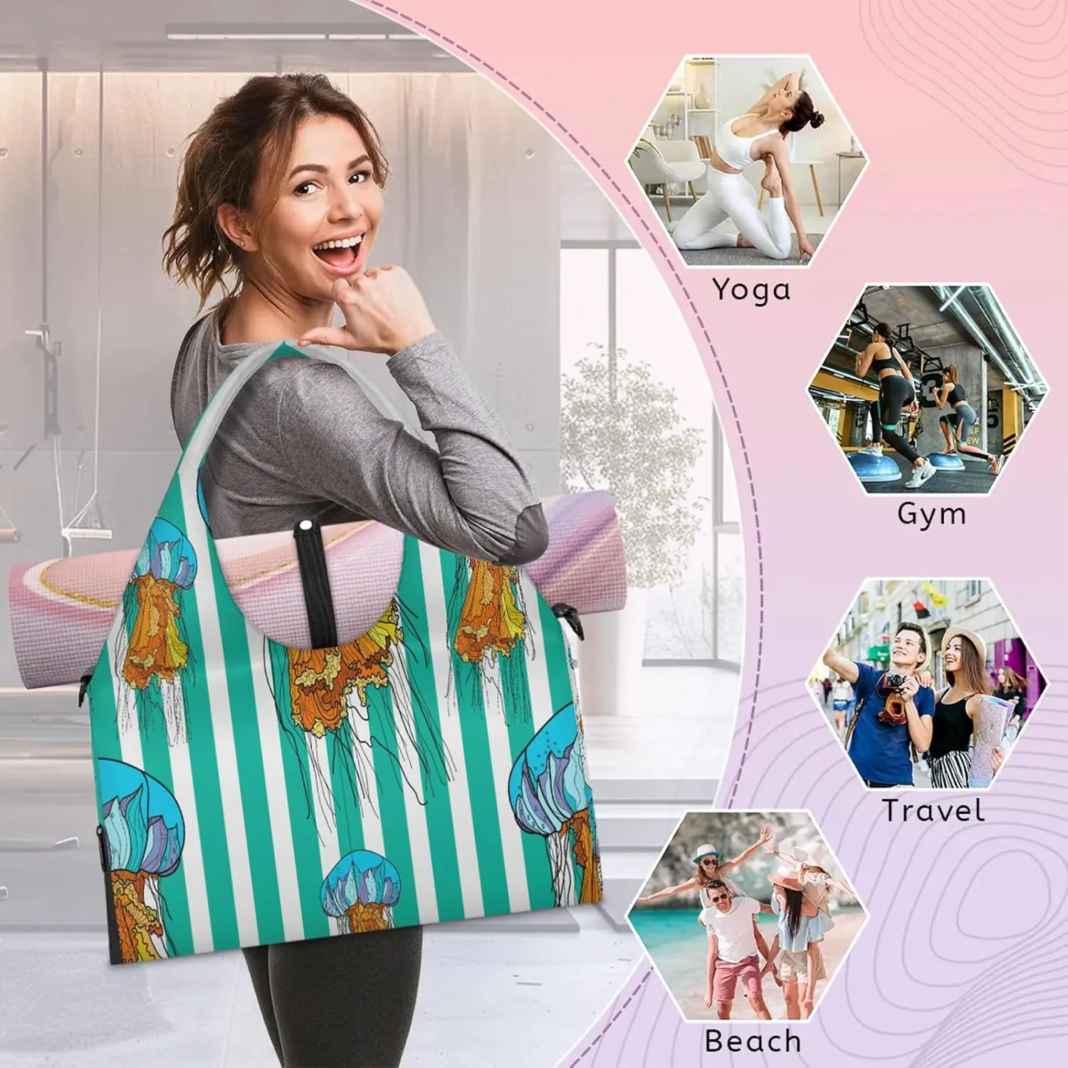 KOBLEN Yoga Gym Bags for Women Duffel Bag with Shoe Compartment and Yoga Mat Portable Weekender Bags for Pilates Travel Offices Workout Beach