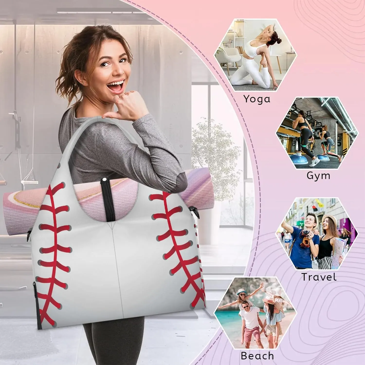 KOBLEN Yoga Gym Bags for Women Duffel Bag with Shoe Compartment and Yoga Mat Portable Weekender Bags for Pilates Travel Offices Workout Beach