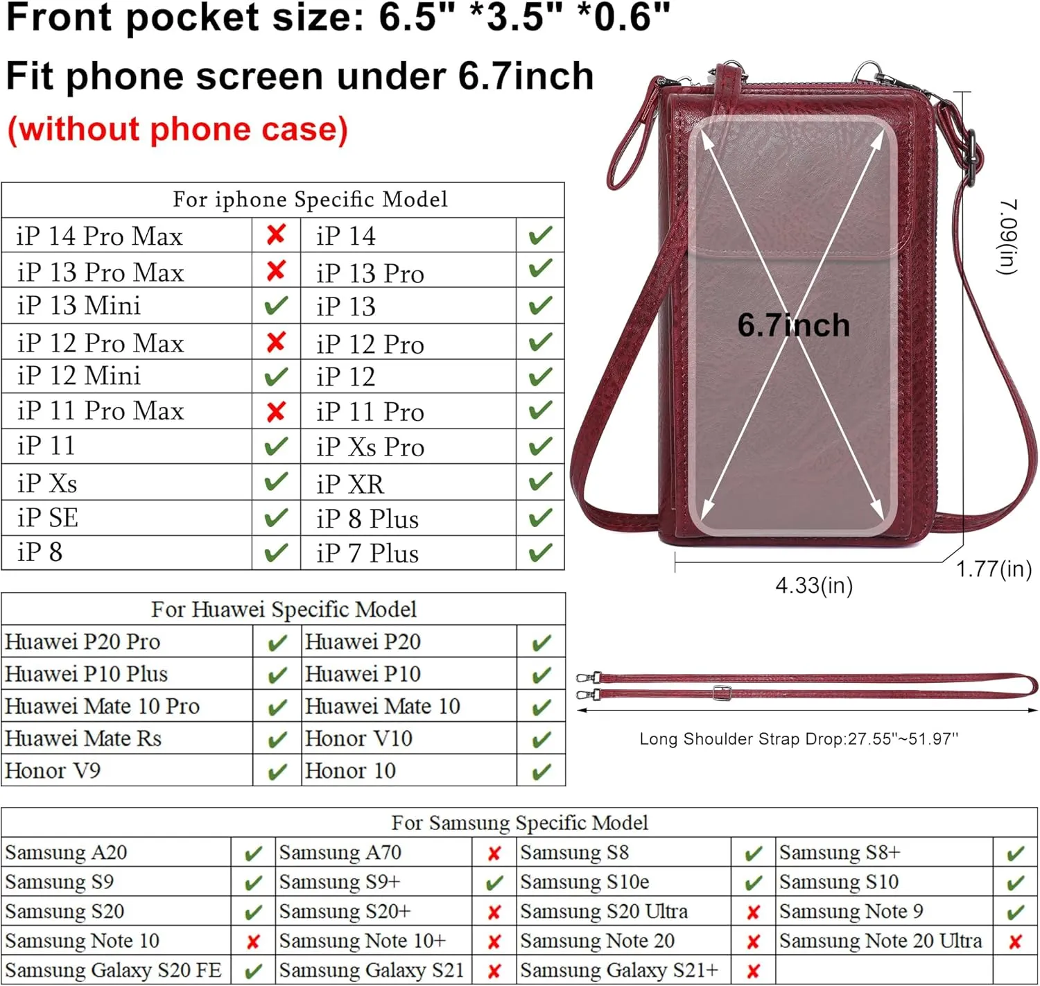 KUKOO Small Crossbody Bags for Women PU Leather Cell Phone Purse Wallet with Credit Card Slots