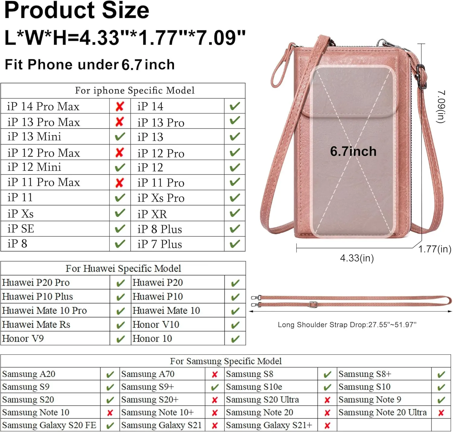 KUKOO Small Crossbody Bags for Women PU Leather Cell Phone Purse Wallet with Credit Card Slots