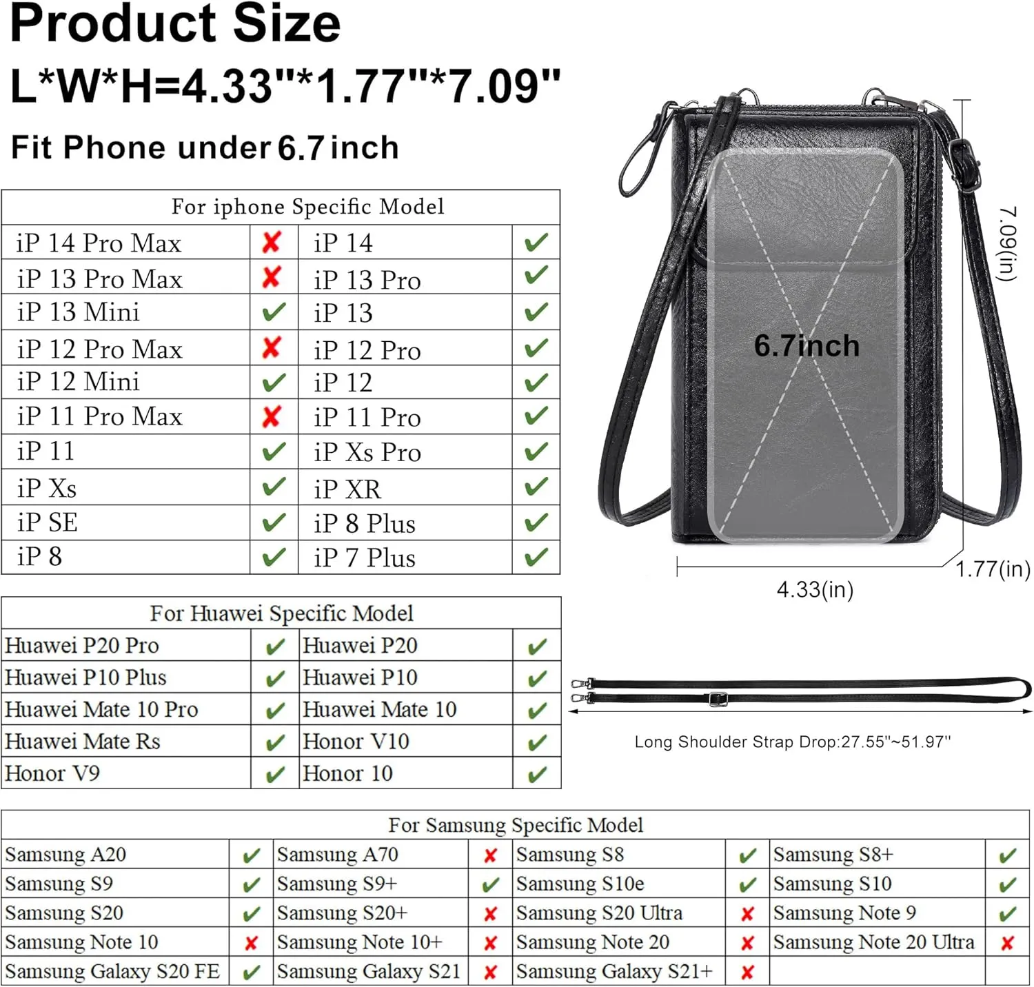 KUKOO Small Crossbody Bags for Women PU Leather Cell Phone Purse Wallet with Credit Card Slots