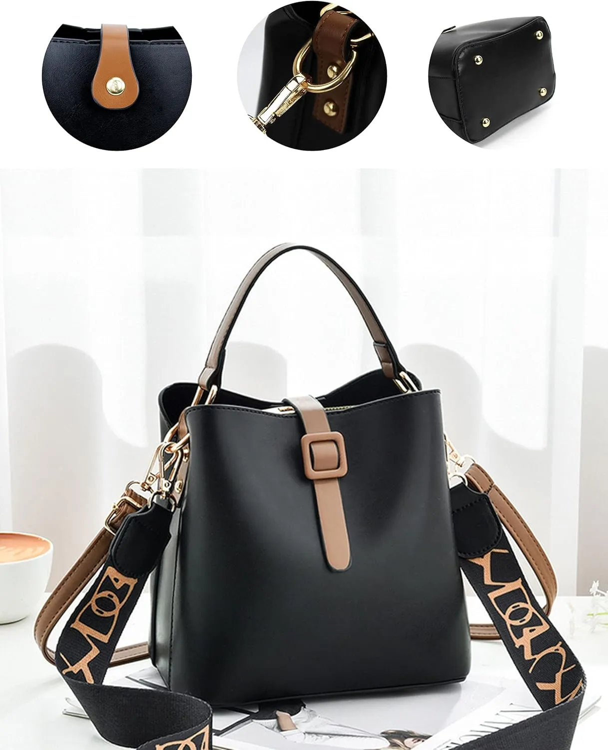 LABANCA Women Retro Alligator Bucket Bags Crocodile Pattern Designer Shoulder Bag Ladies PU Purse Crossbody Wallet Bag
