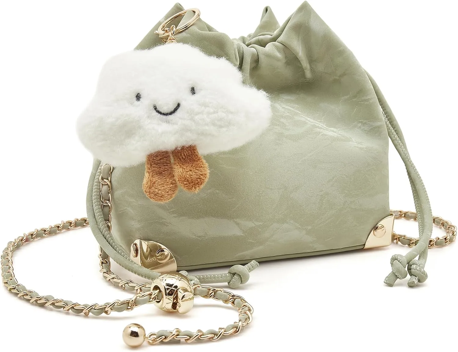 LAORENTOU Suede Designer Crossbody Bag for Women, Bucket Style Shoulder Bag for Ladies, Medium Size Purse with Chain Strap