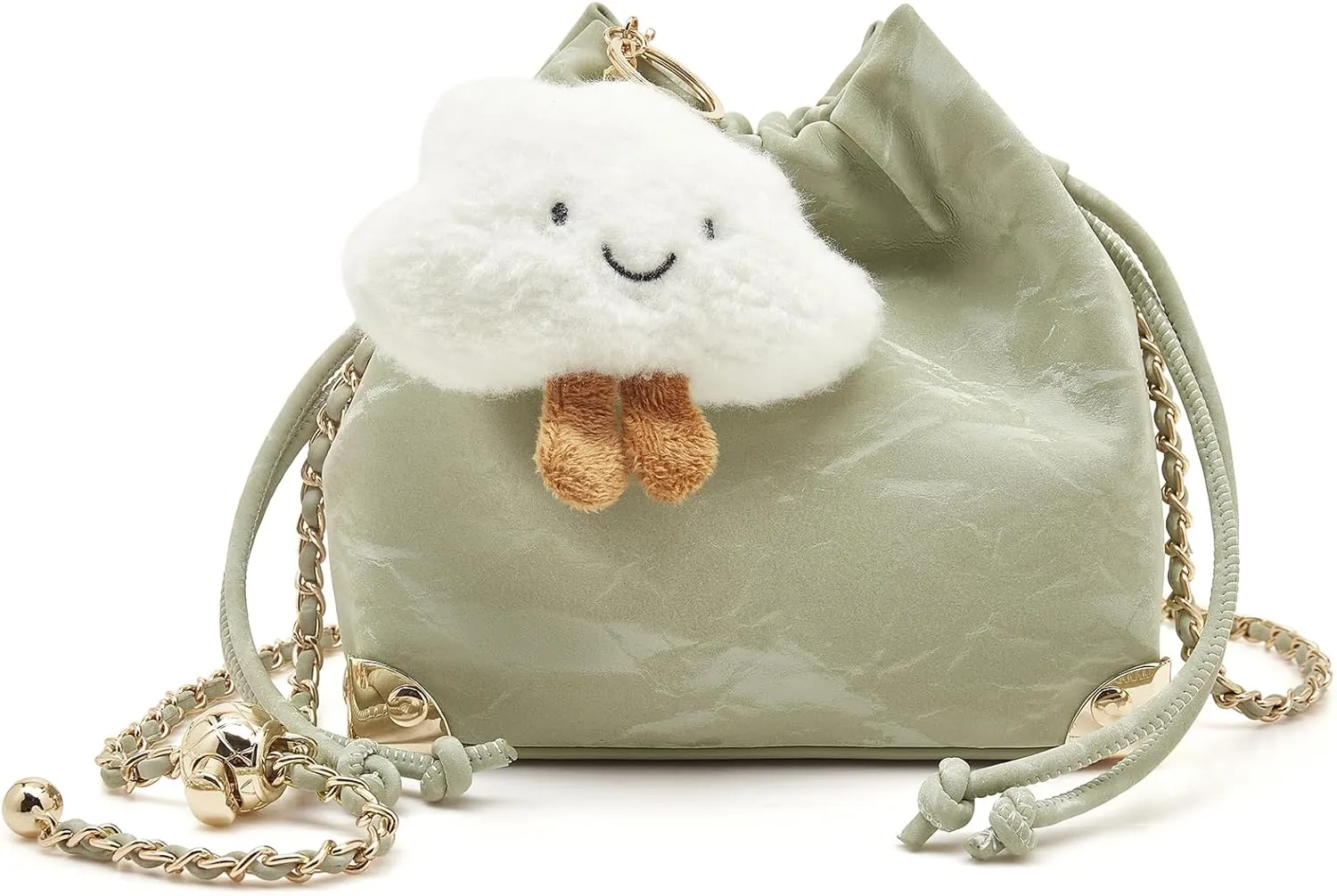 LAORENTOU Suede Designer Crossbody Bag for Women, Bucket Style Shoulder Bag for Ladies, Medium Size Purse with Chain Strap
