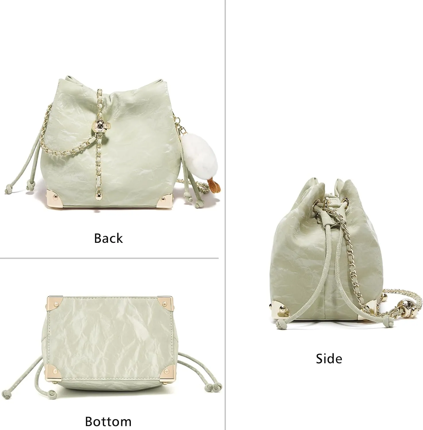 LAORENTOU Suede Designer Crossbody Bag for Women, Bucket Style Shoulder Bag for Ladies, Medium Size Purse with Chain Strap