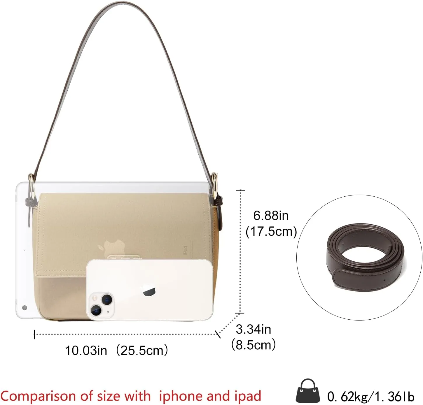 LAORENTOU Suede Designer Handbags for Women, Medium Size Crossbody Purse for Ladies, Shoulder Bag with Adjustable Strap