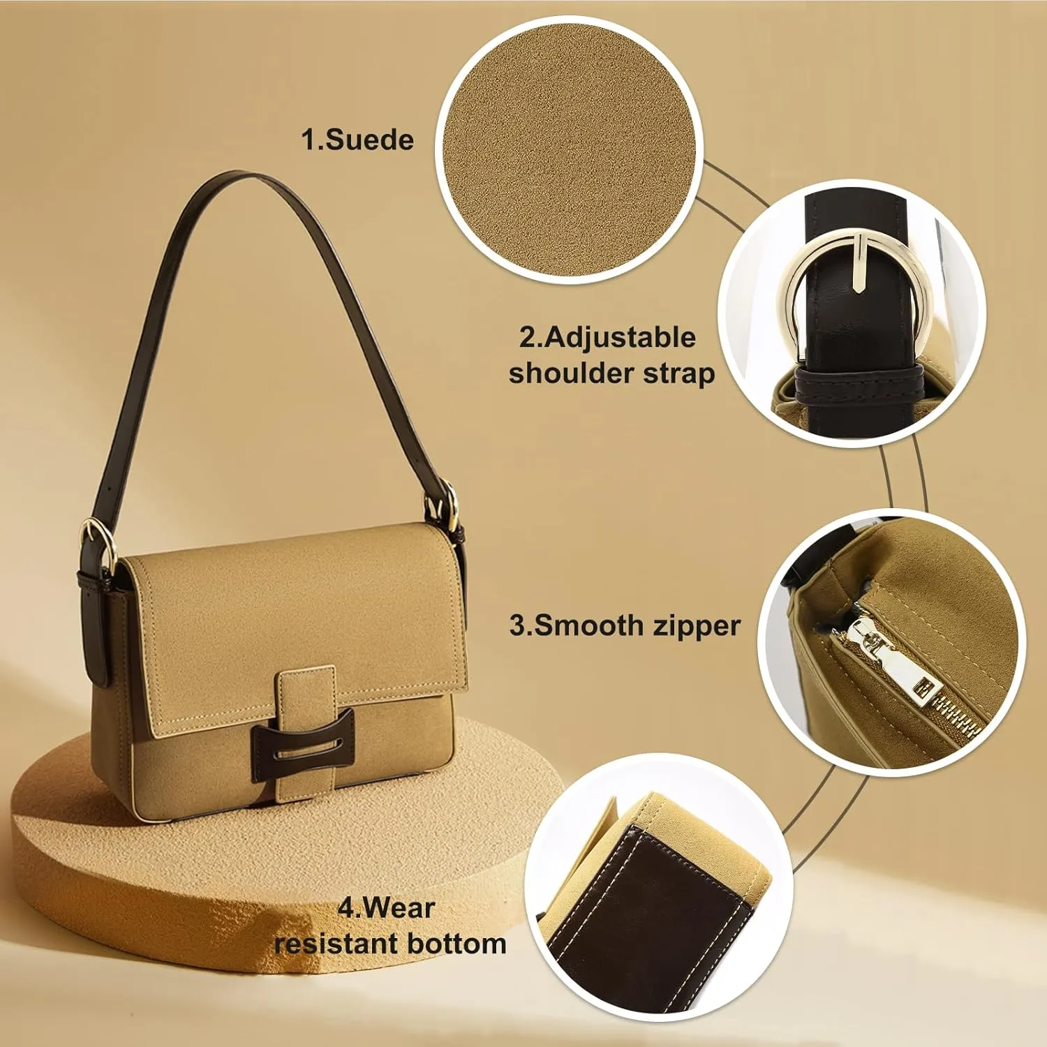 LAORENTOU Suede Designer Handbags for Women, Medium Size Crossbody Purse for Ladies, Shoulder Bag with Adjustable Strap
