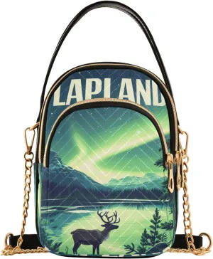 Lapland Reindeer Aurora Borealis Multi Pockets Crossbody Bags for Women Zip Cell Phone Purse Wallet Bag with Detachable Shoulder Strap Travel Purse for Girls Women Trendy Gift Shopping Traveling