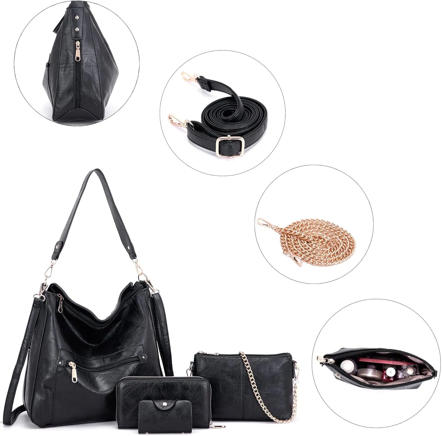 Large Crossbody Purses Set For Women Shoulder Tote Handbags Ladies Hobo Bags With Matching Wallet 4PCS