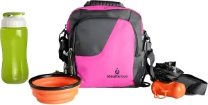 Large Dog Treat Pouch for Training with Zipper Closure, Portable Crossbody Bag, Poop Bag Dispenser, Poop Bag Roll, Collapsible Bowl, Water Bottle -4-Way Wear with Adjustable Strap-Pink