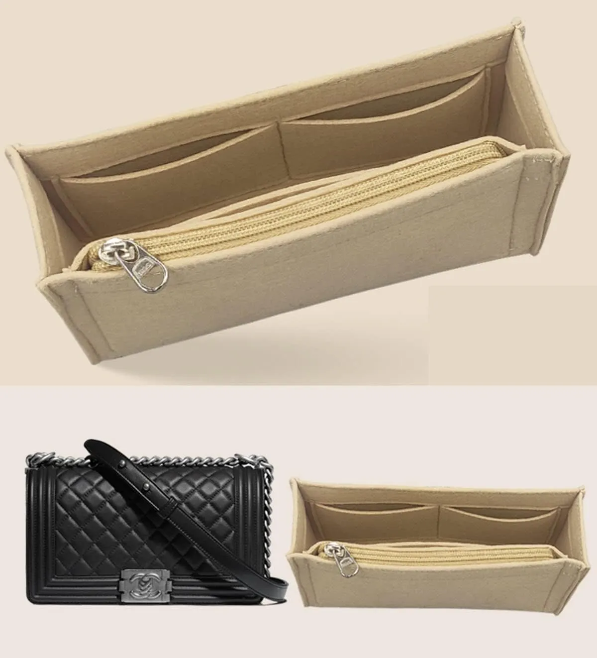 Lckaey Purse Organizer Insert-For leboy bag - organizer insert felt Bag 2017Khaki -S