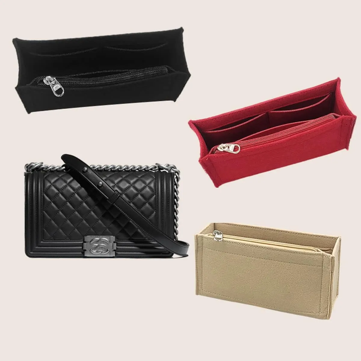 Lckaey Purse Organizer Insert-For leboy bag - organizer insert felt Bag 2017Khaki -S