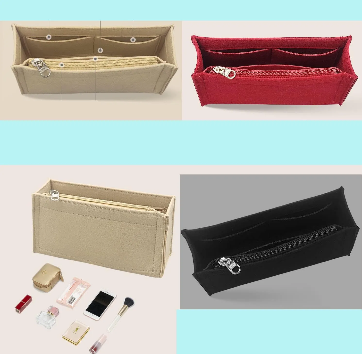 Lckaey Purse Organizer Insert-For leboy bag - organizer insert felt Bag 2017Khaki -S