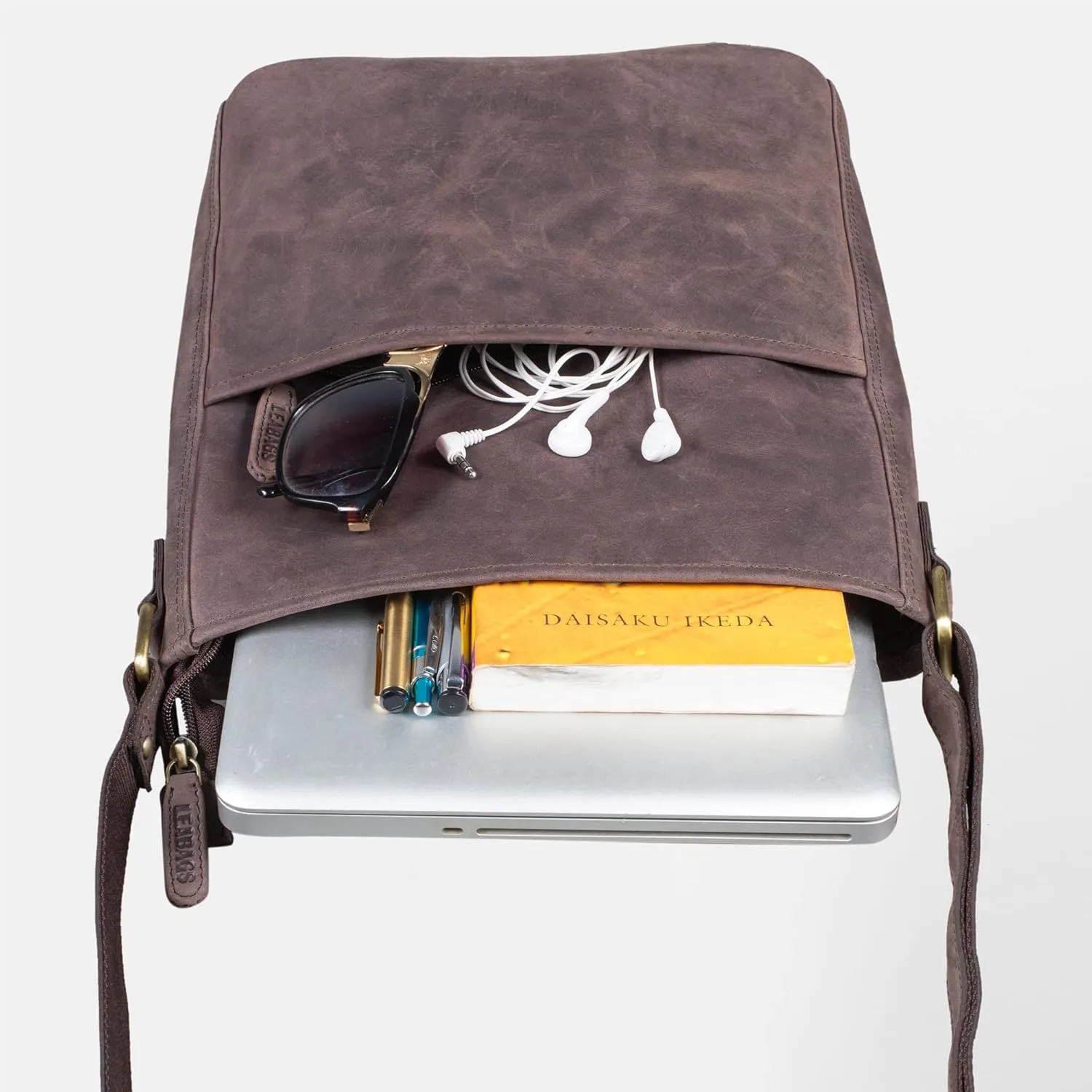 LEABAGS Leather Crossbody Bag - Vintage Genuine Buffalo Leather Handbag - Shoulder Messenger Bag Men Women Briefcase Milano