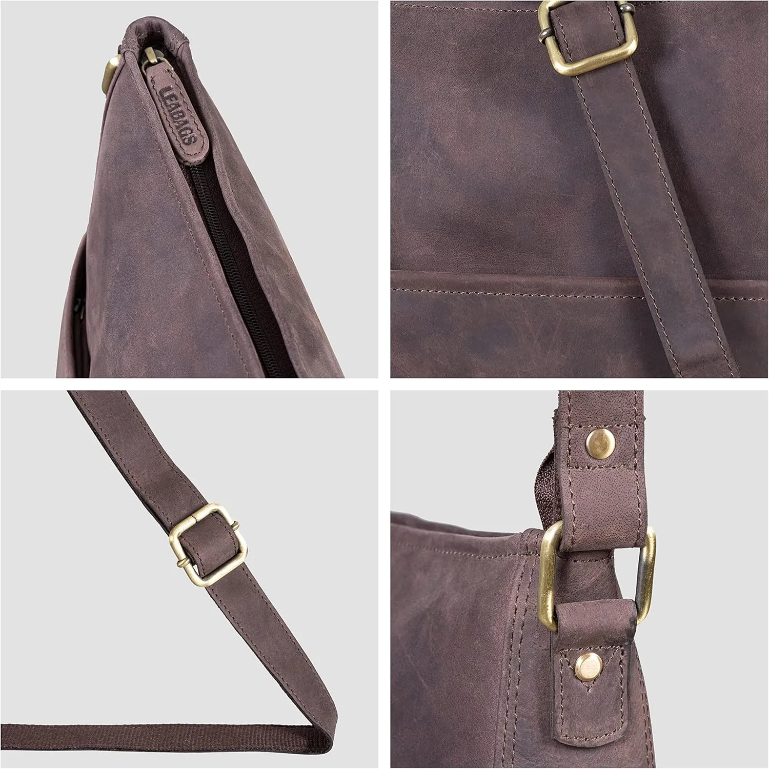 LEABAGS Leather Crossbody Bag - Vintage Genuine Buffalo Leather Handbag - Shoulder Messenger Bag Men Women Briefcase Milano