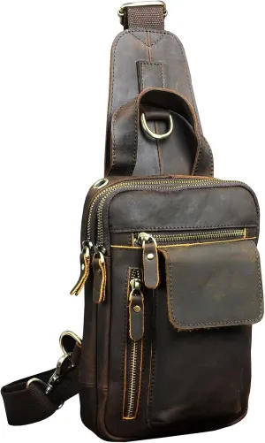 Le'aokuu Men Outdoor Casual Travel Cycling Tea Crossbody Chest Sling Bag Rig One Shoulder Strap Bag Backpack Men Leather