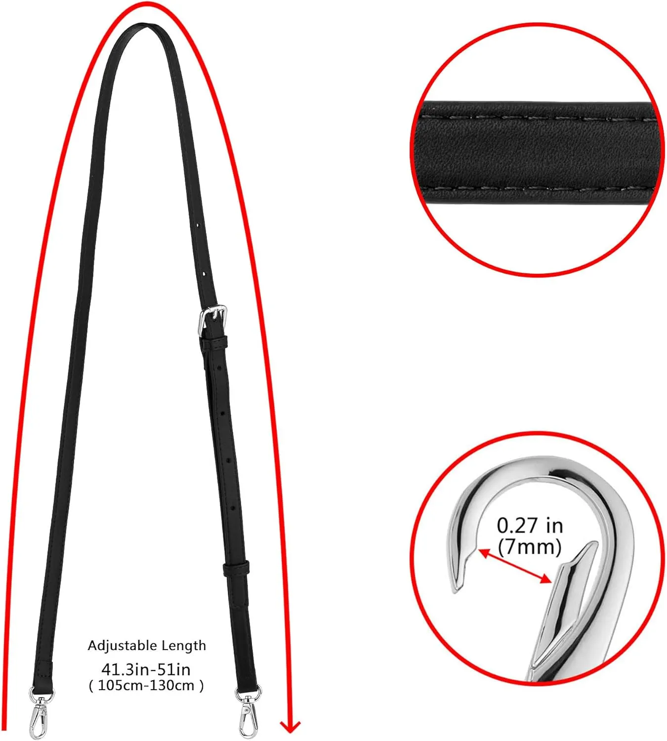 Leather Adjustable Replacement Strap Shoulder Bag Cross Body Bag Purse Handbag For Women, 43-51 Inch