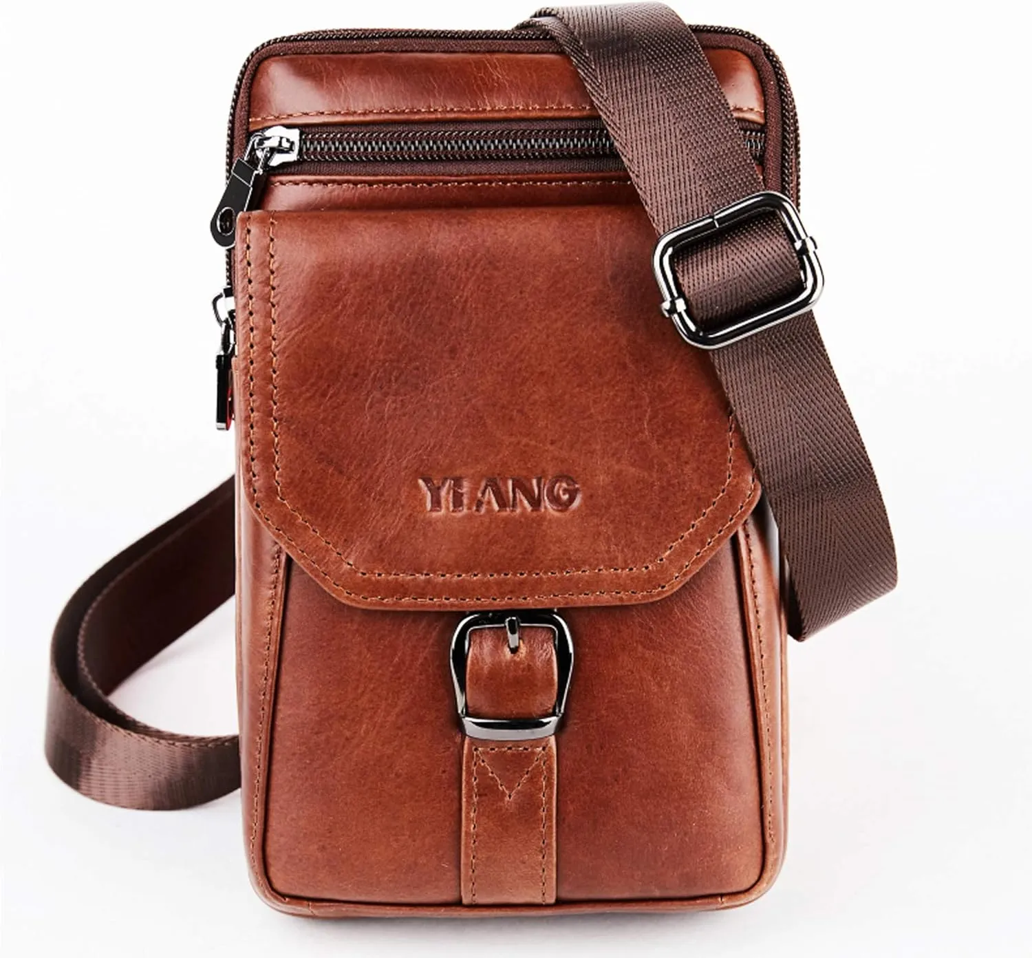 Leather Belt Clip Pouch Vertical Cellphone Holster Waist Pack/Belt Bag Wallet Pouch Men Carrying Sleeve Men Purse Mini Travel Messager Pouch Crossbody Pack Purse Compatible with iPhone 8/7/6s Plus Gal