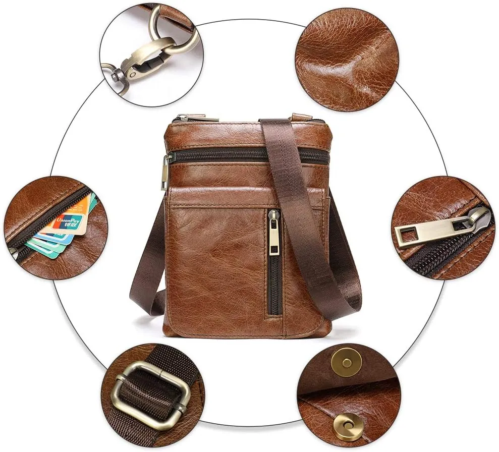 Leather Cell Phone Shoulder Holster Men, Crossbody Bag Leather Shoulder Messenger Bag Wallet Purse Handbag