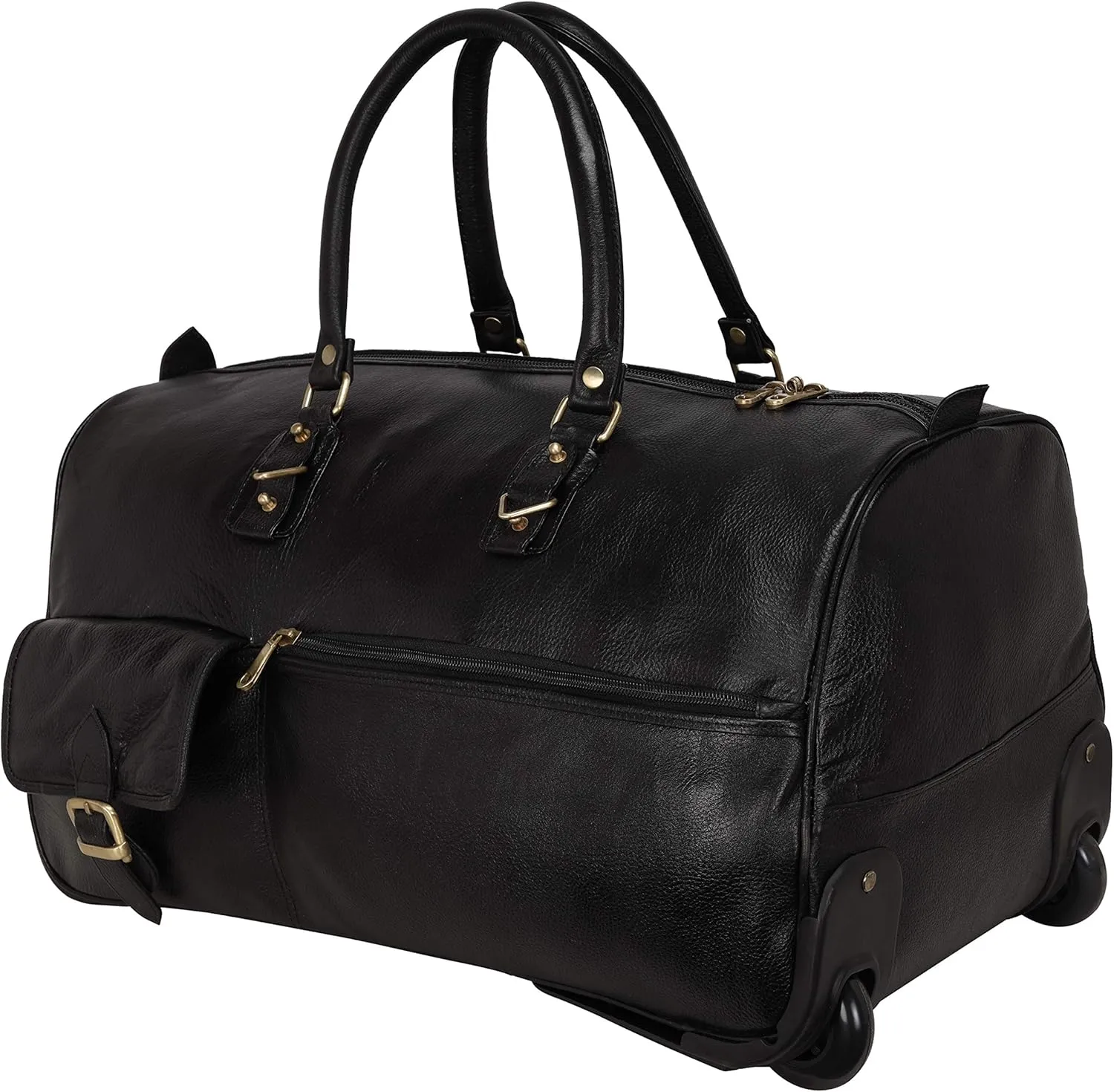 Leather Duffel Trolley Bag for Men & Women Cabin Size (Brown), Black, Luggage