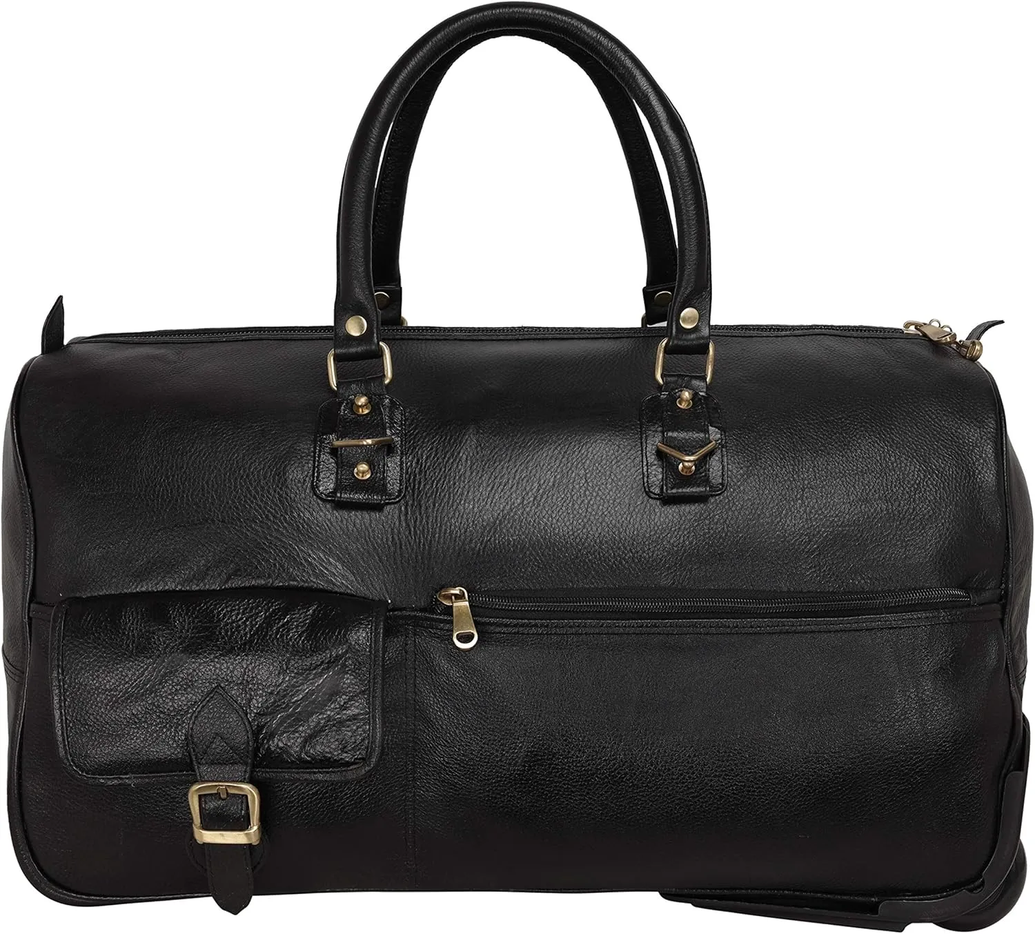 Leather Duffel Trolley Bag for Men & Women Cabin Size (Brown), Black, Luggage