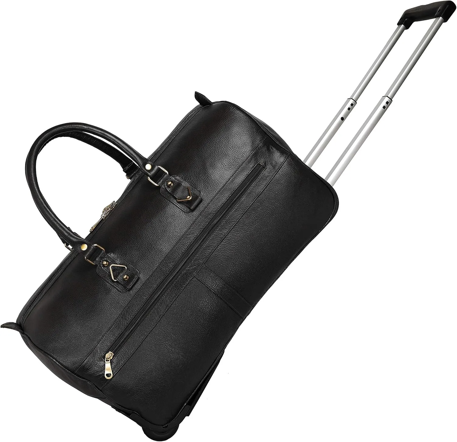 Leather Duffel Trolley Bag for Men & Women Cabin Size (Brown), Black, Luggage