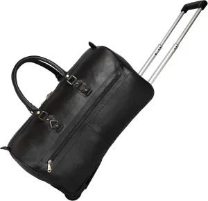 Leather Duffel Trolley Bag for Men & Women Cabin Size (Brown), Black, Luggage