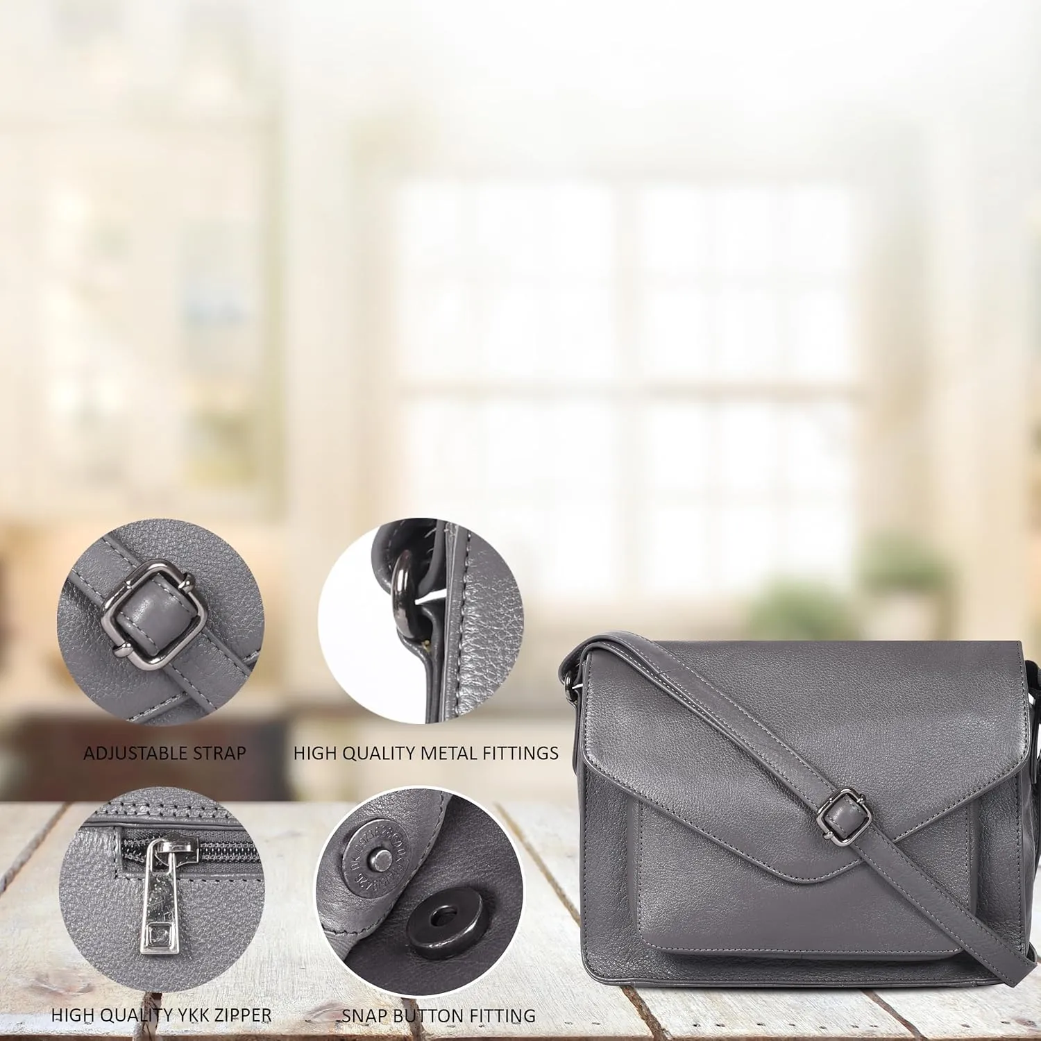 Leather Flapover Crossbody Handbag Purse for Women with Adjustable Strap & Overflap Snap Closure Tote/Bag