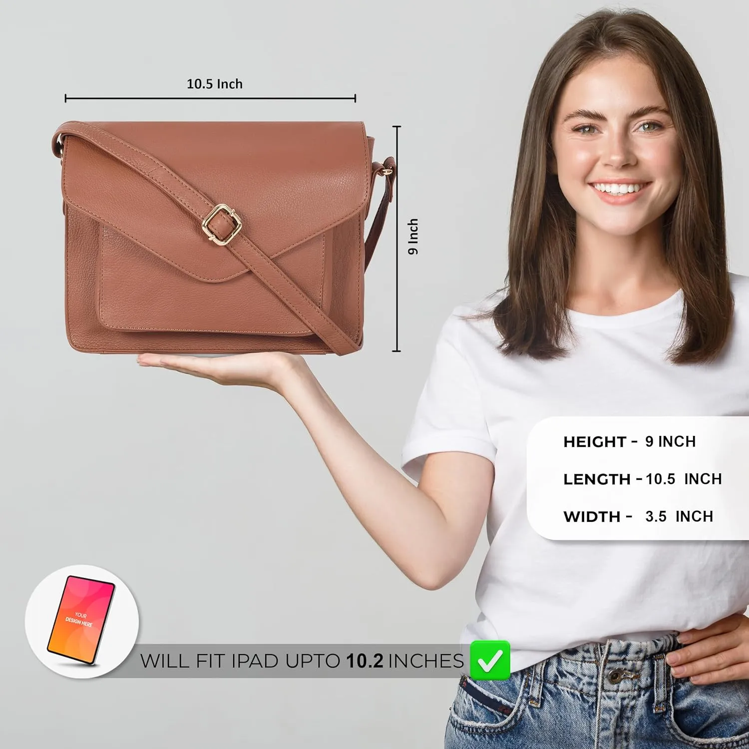 Leather Flapover Crossbody Handbag Purse for Women with Adjustable Strap & Overflap Snap Closure Tote/Bag