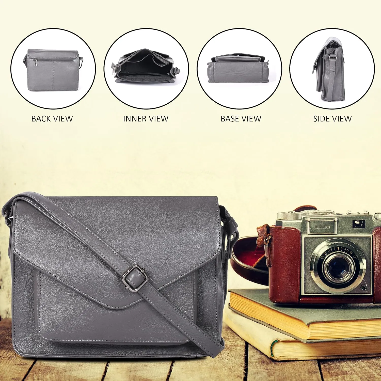 Leather Flapover Crossbody Handbag Purse for Women with Adjustable Strap & Overflap Snap Closure Tote/Bag