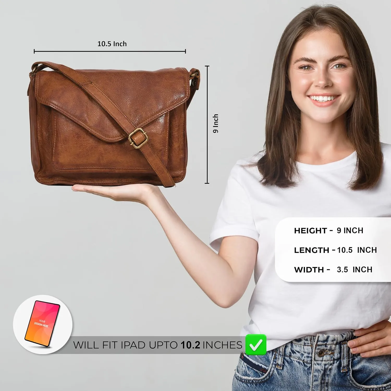 Leather Flapover Crossbody Handbag Purse for Women with Adjustable Strap & Overflap Snap Closure Tote/Bag