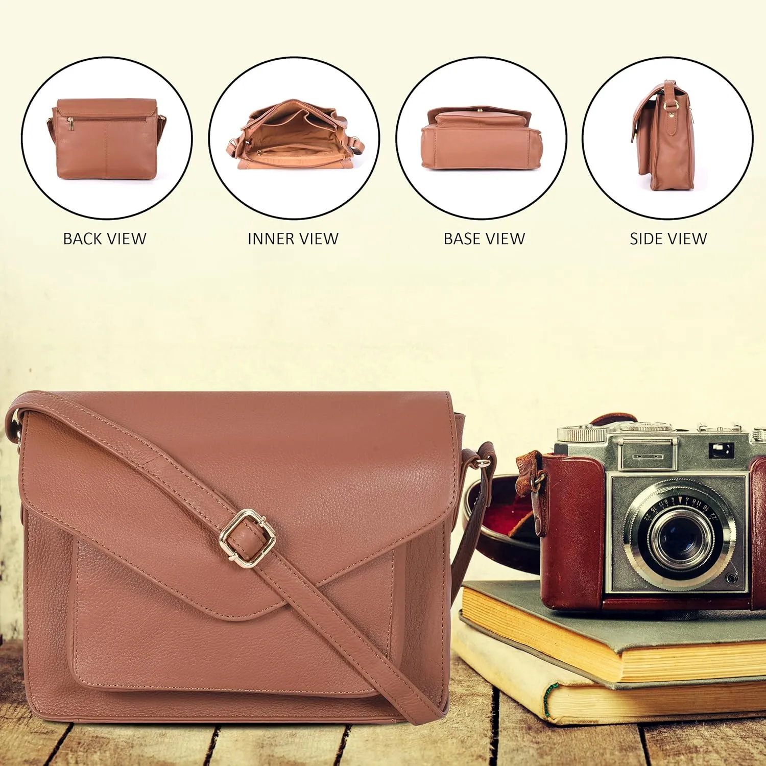 Leather Flapover Crossbody Handbag Purse for Women with Adjustable Strap & Overflap Snap Closure Tote/Bag