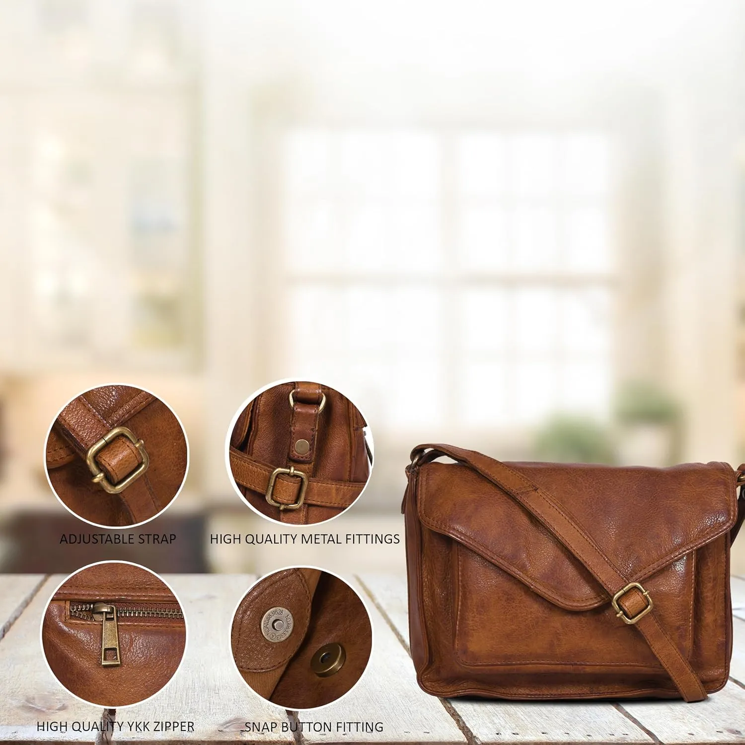 Leather Flapover Crossbody Handbag Purse for Women with Adjustable Strap & Overflap Snap Closure Tote/Bag
