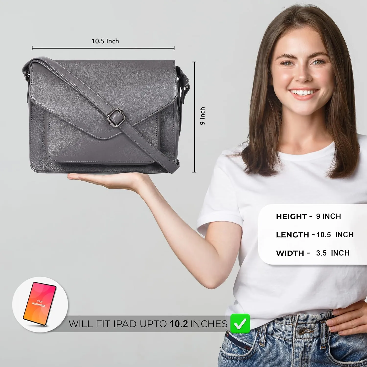 Leather Flapover Crossbody Handbag Purse for Women with Adjustable Strap & Overflap Snap Closure Tote/Bag