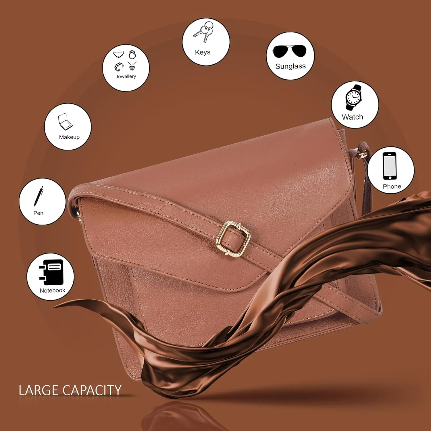 Leather Flapover Crossbody Handbag Purse for Women with Adjustable Strap & Overflap Snap Closure Tote/Bag
