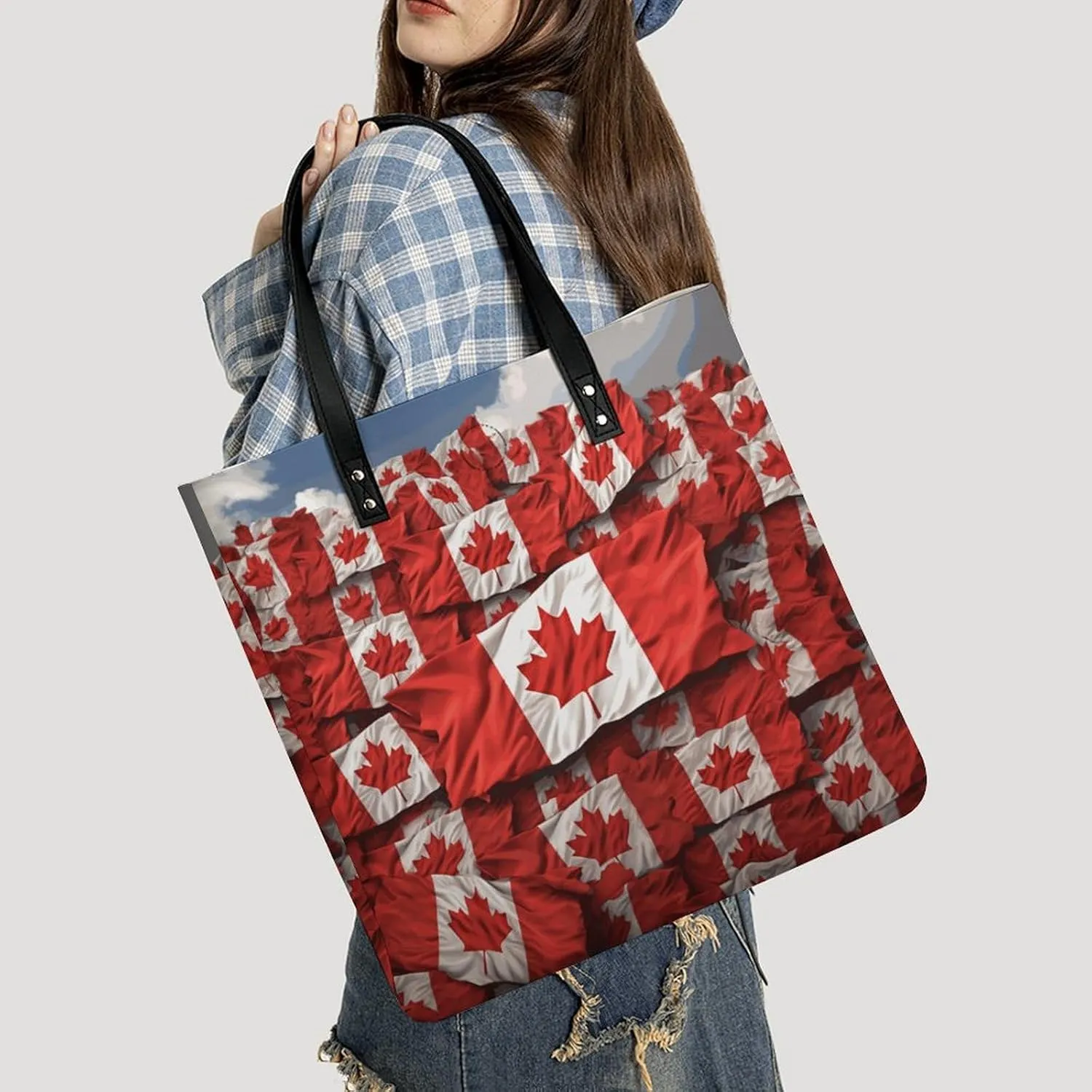 Leather Handbag for Women Tote Bag with Magnetic Buckle Angel with Blue Wings Crossbody Bag Shoulder Bags