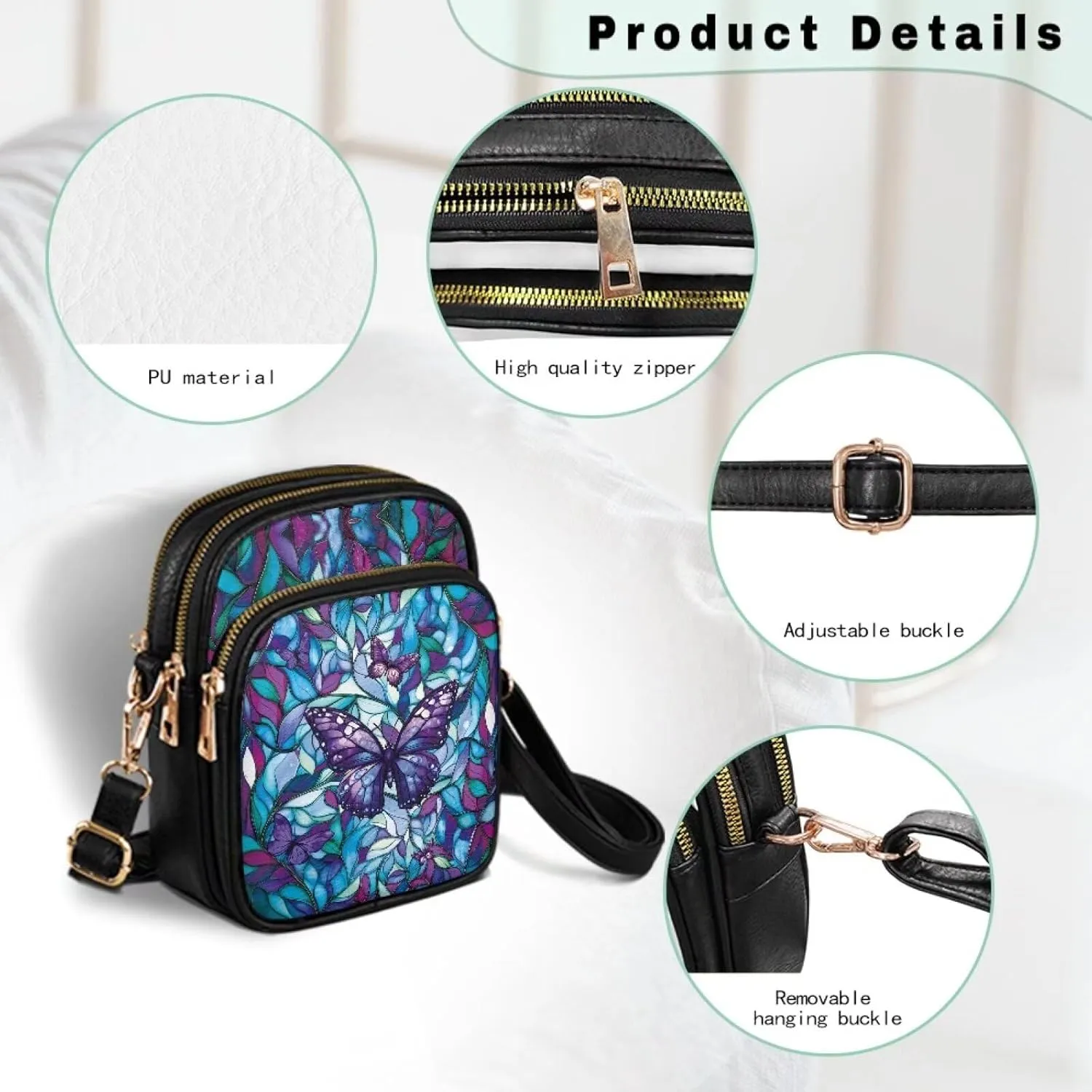 Leather Purse for Women, Leather Shoulder HandBag Multi Pockets Travel Sling Purse Ladies Crossbody Bags