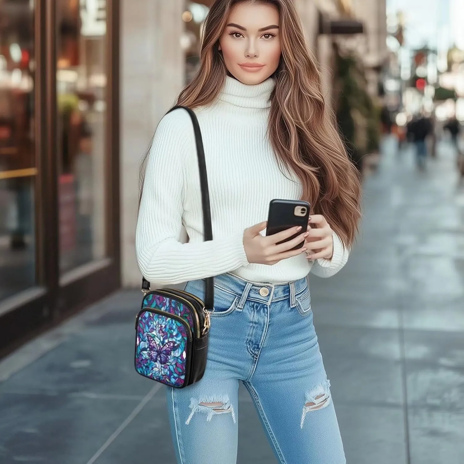 Leather Purse for Women, Leather Shoulder HandBag Multi Pockets Travel Sling Purse Ladies Crossbody Bags