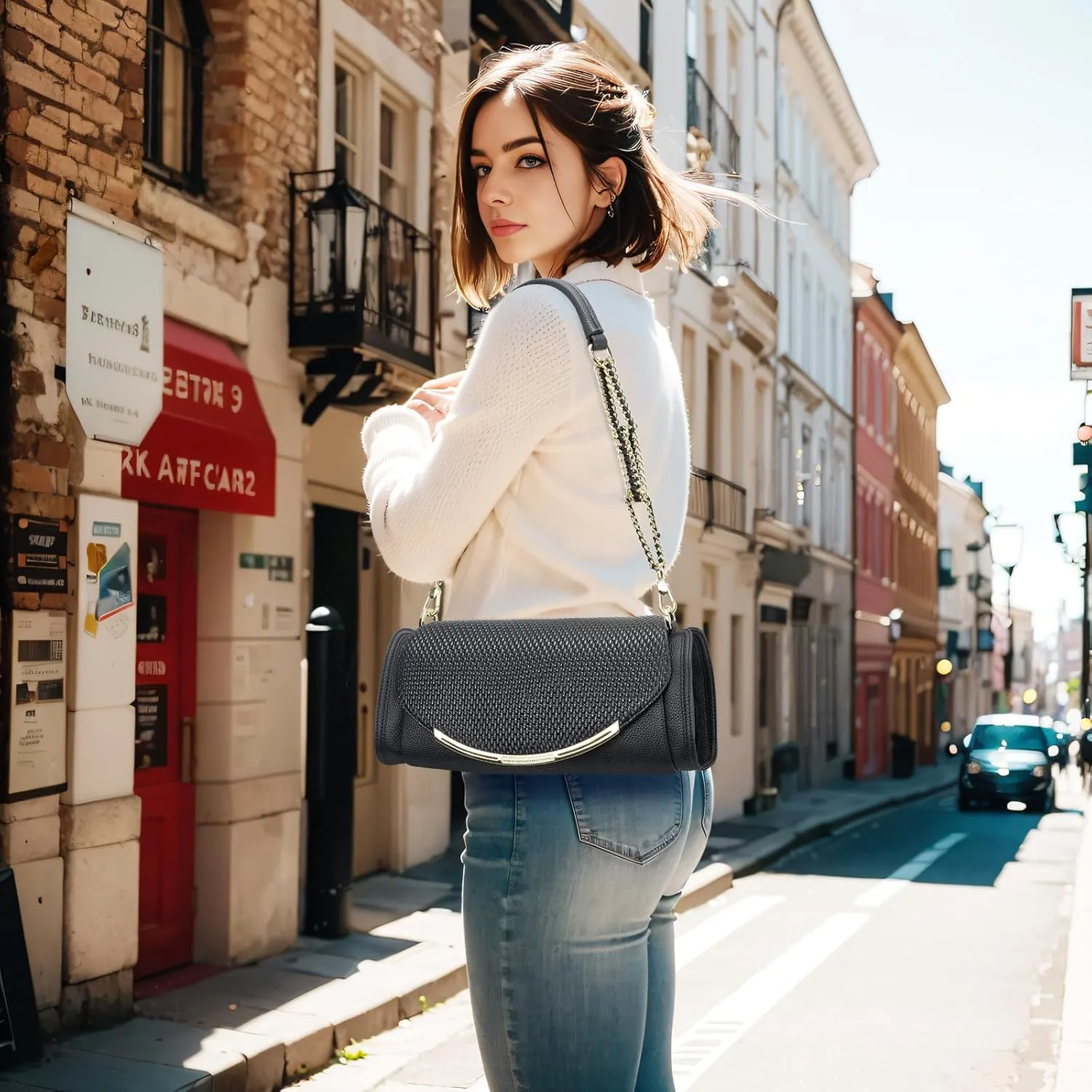 Leather Shoulder Bags for Women Medium White Crossbody Bags for Women Underarm Purses and Handbags with Strap