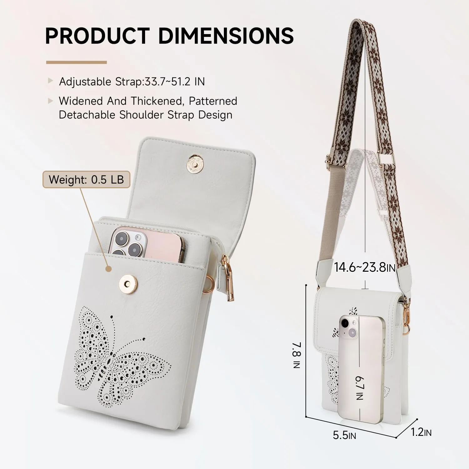 Leather Small Crossbody Bags for Women Trendy Cell Phone Bag Wallet Purses Butterfly Design