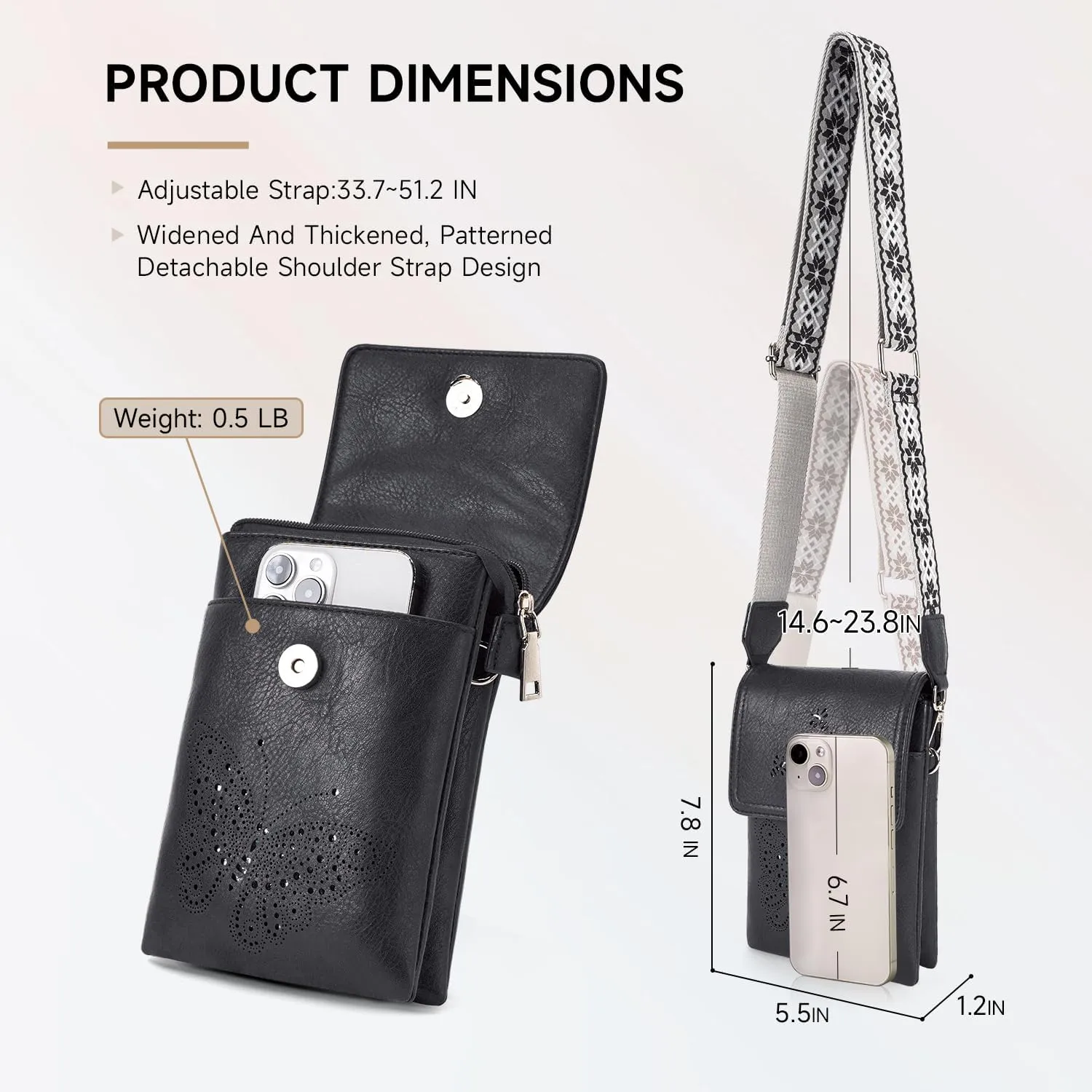 Leather Small Crossbody Bags for Women Trendy Cell Phone Bag Wallet Purses Butterfly Design