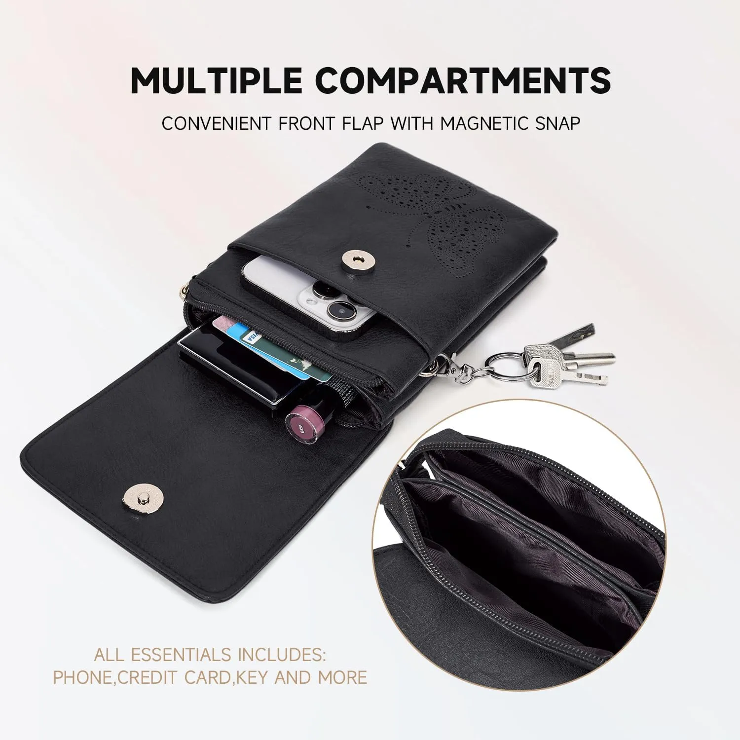 Leather Small Crossbody Bags for Women Trendy Cell Phone Bag Wallet Purses Butterfly Design