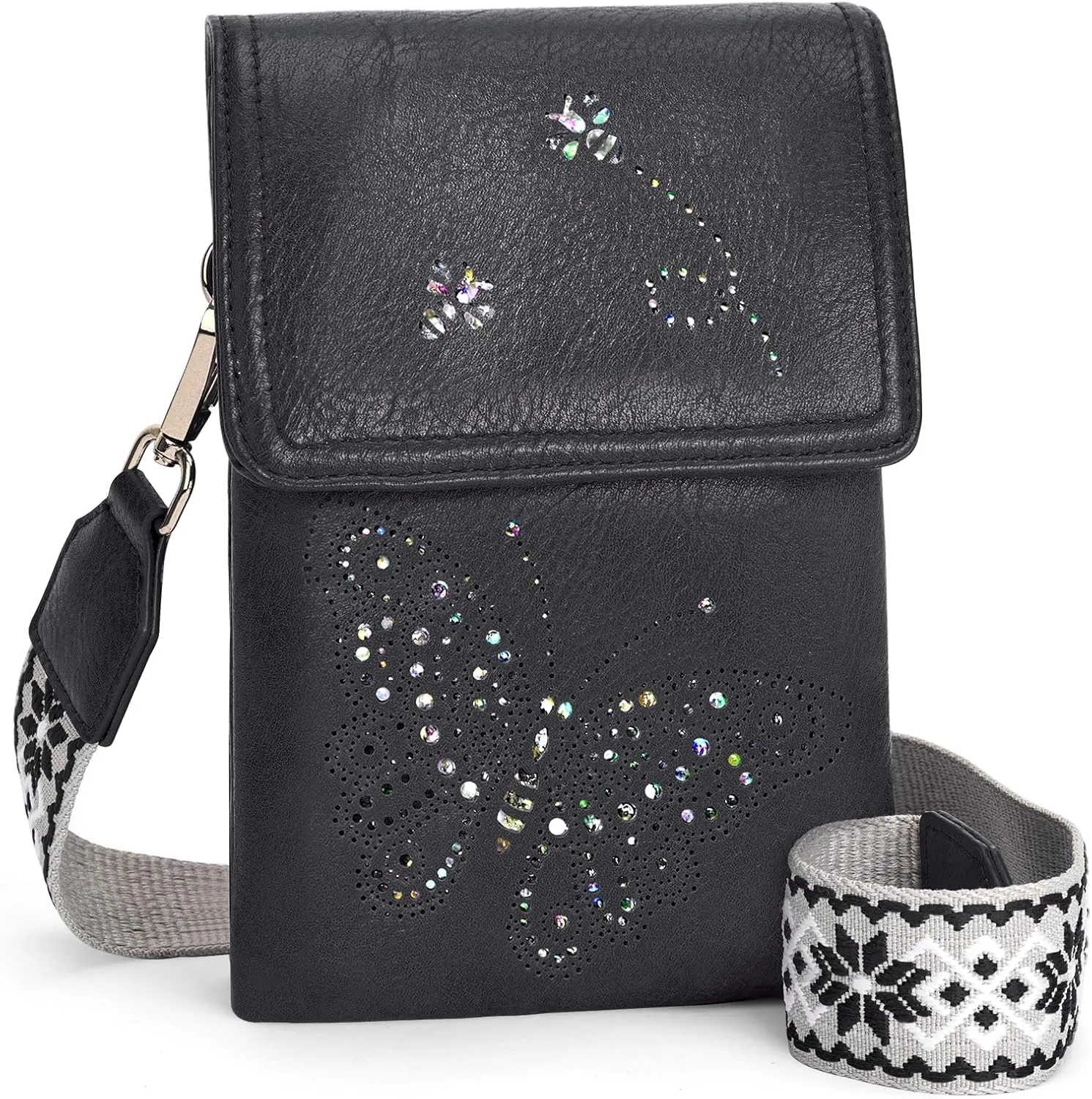 Leather Small Crossbody Bags for Women Trendy Cell Phone Bag Wallet Purses Butterfly Design