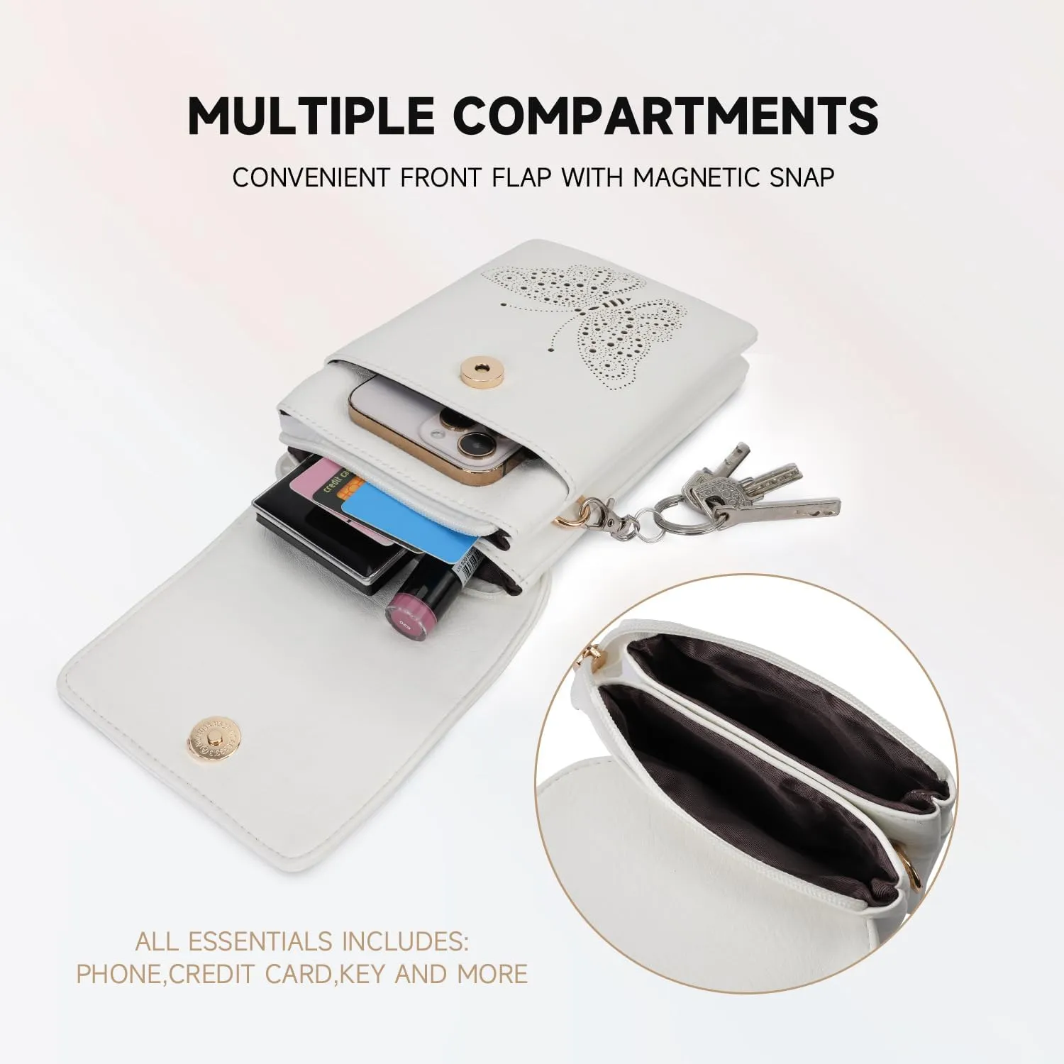 Leather Small Crossbody Bags for Women Trendy Cell Phone Bag Wallet Purses Butterfly Design