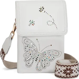 Leather Small Crossbody Bags for Women Trendy Cell Phone Bag Wallet Purses Butterfly Design
