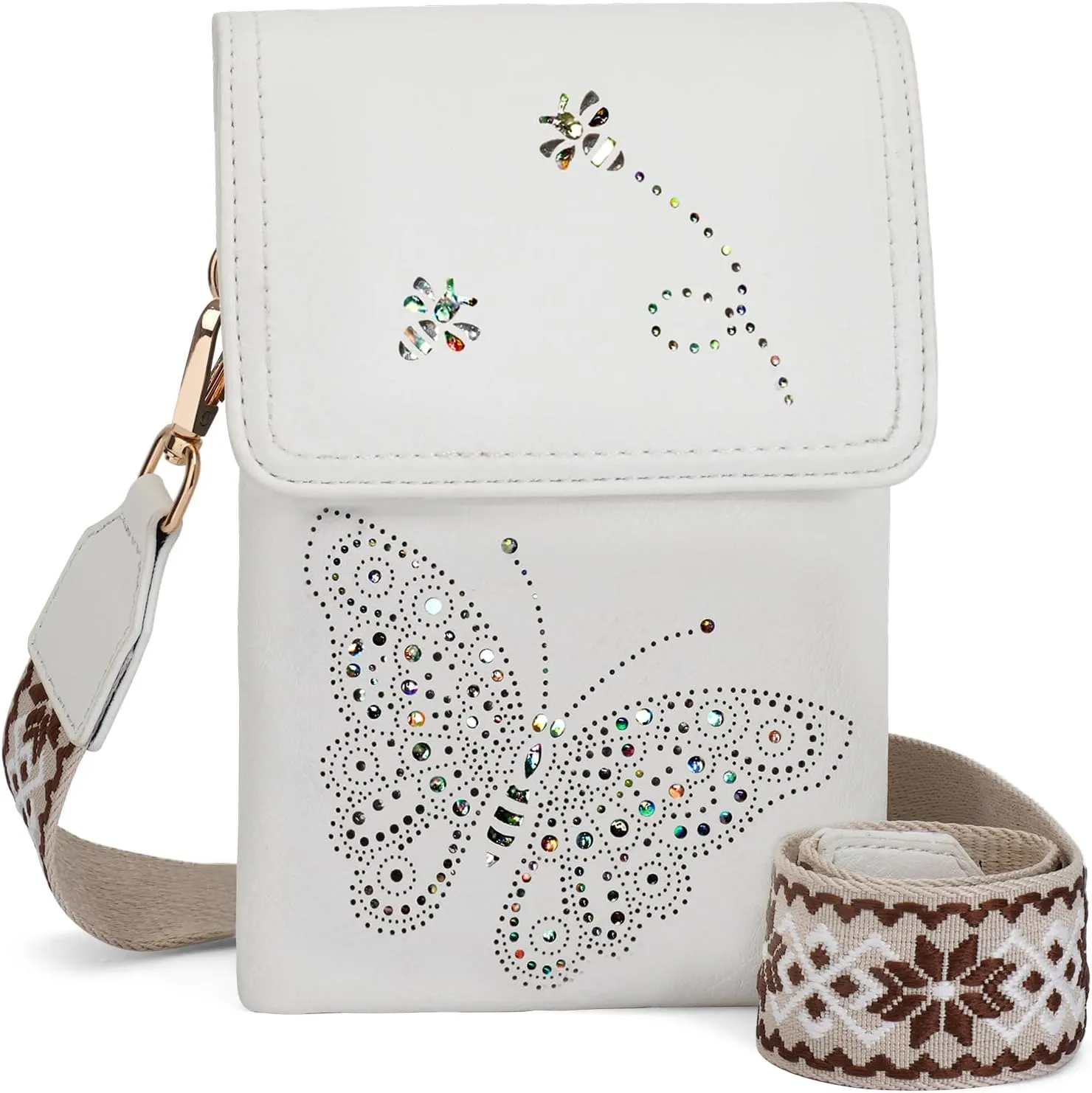Leather Small Crossbody Bags for Women Trendy Cell Phone Bag Wallet Purses Butterfly Design