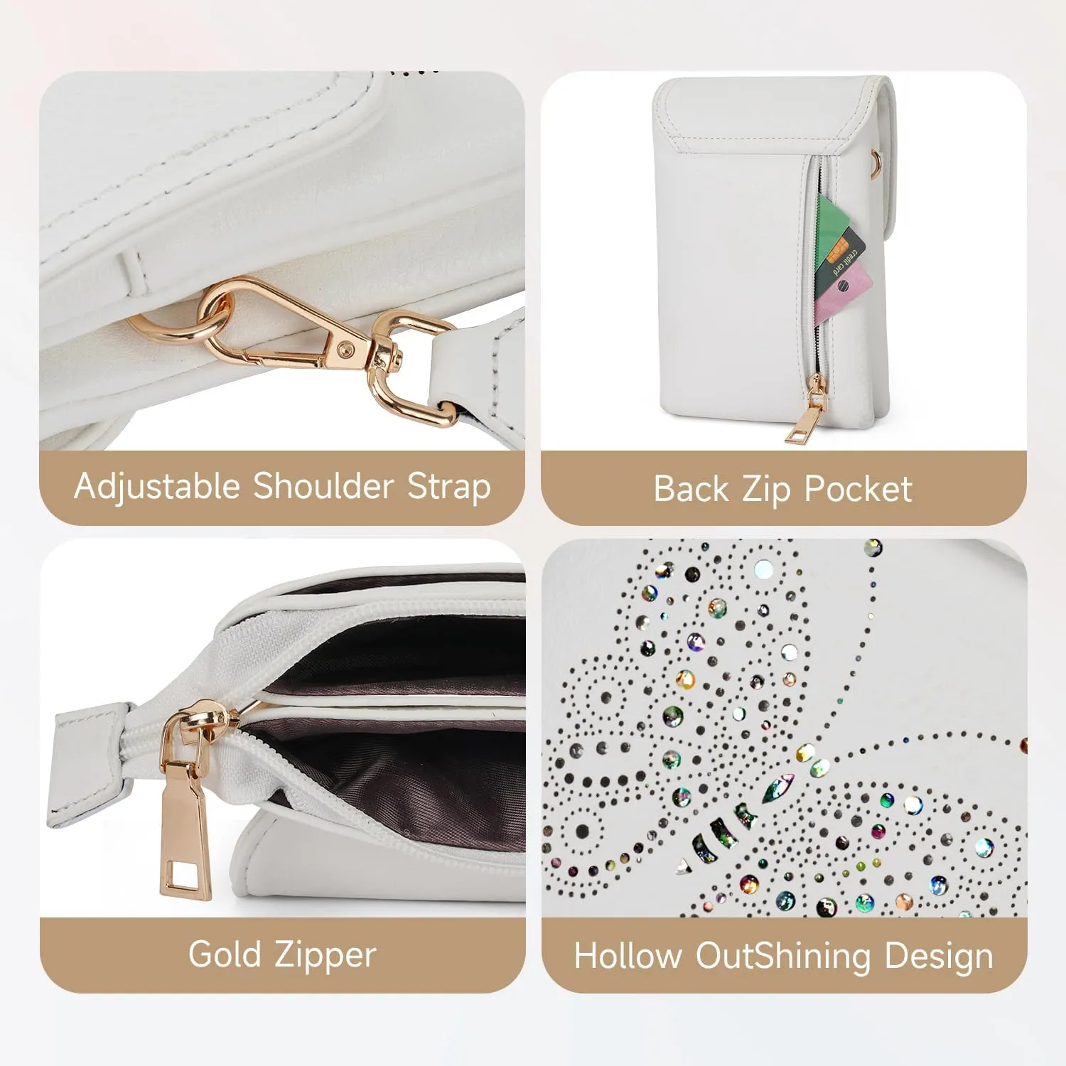 Leather Small Crossbody Bags for Women Trendy Cell Phone Bag Wallet Purses Butterfly Design